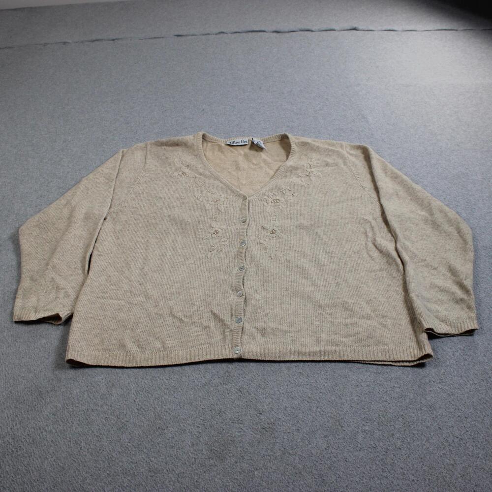 Vintage Willow Bay Cardigan Sweater Women 1X Beige Floral Embroider Ramie Blend